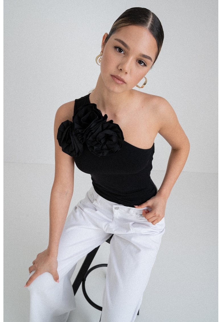 Боди с едно рамо и флорална апликация Karl Lagerfeld