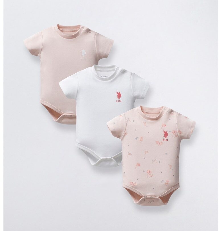 Боди с къси ръкави и принт - 3 части US Polo Assn