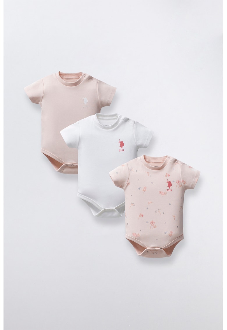 Боди с къси ръкави и принт - 3 части US Polo Assn