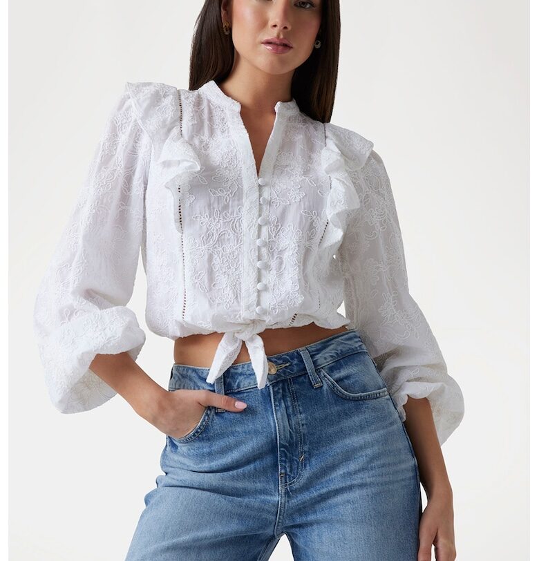 Бродирана риза с преден възел и дипли GUESS