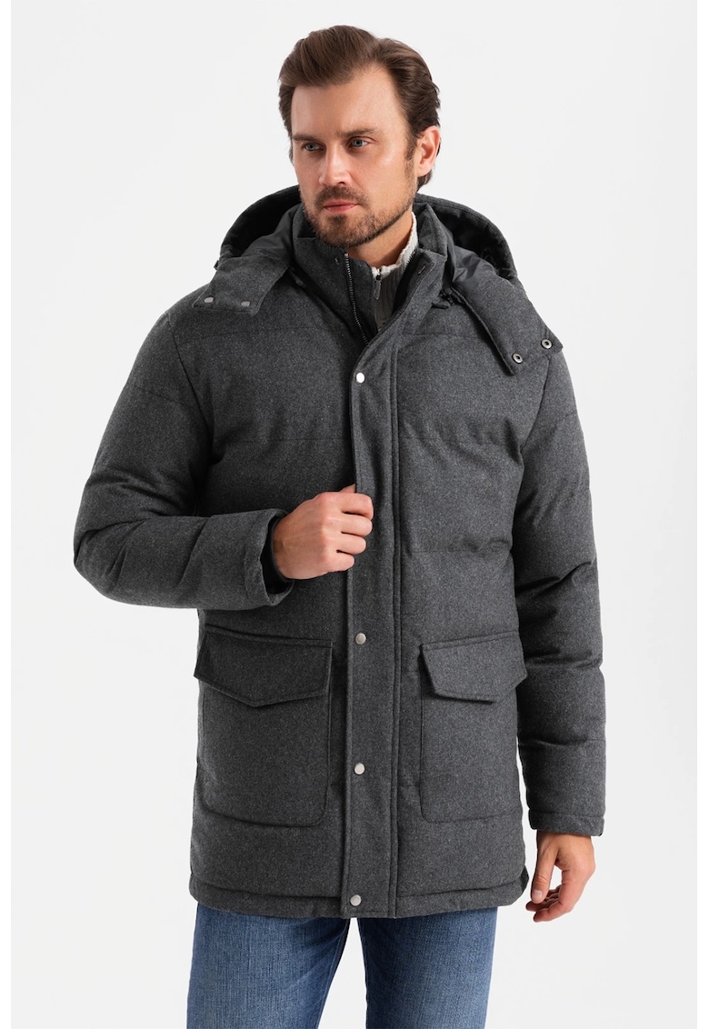 Ватирано зимно яке с вълна с качулка OMBRE