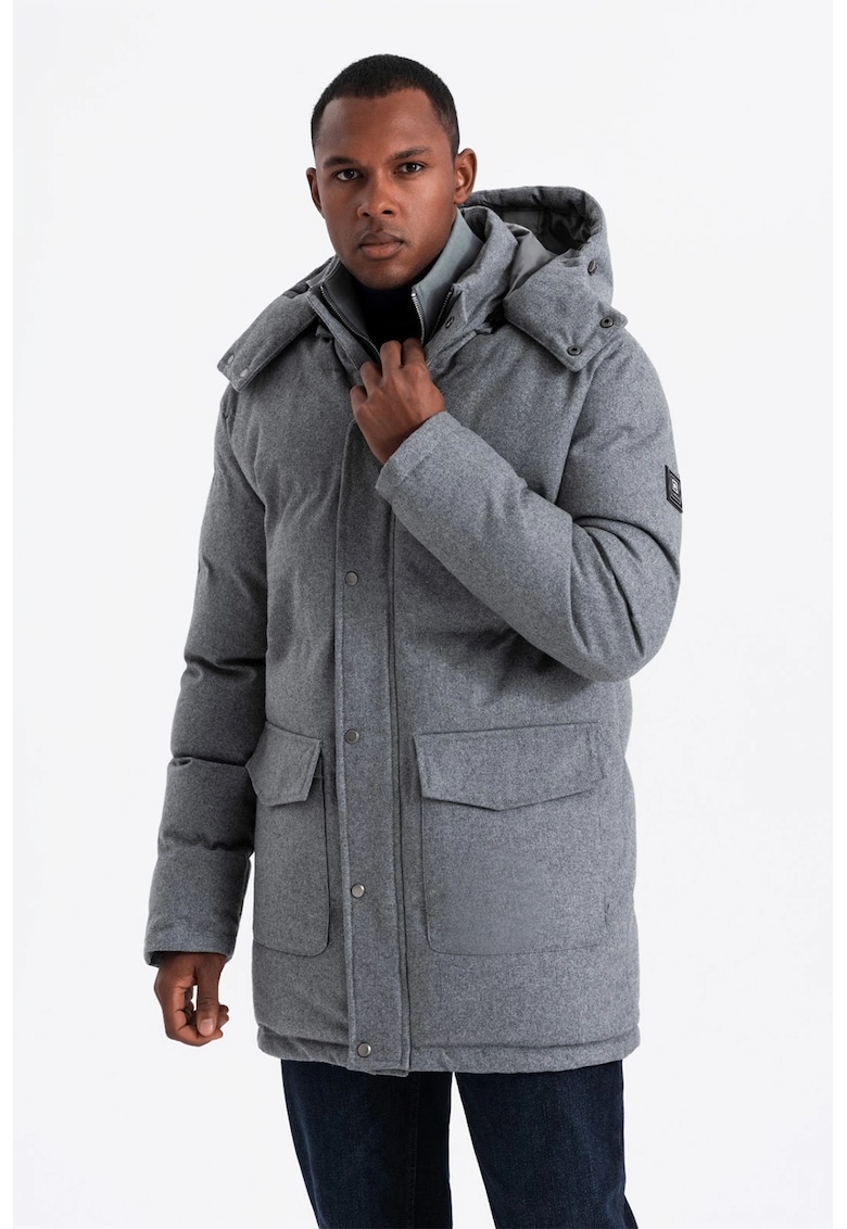 Ватирано зимно яке с вълна с качулка OMBRE