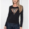 Вталена блуза с овално деколте и лого GUESS