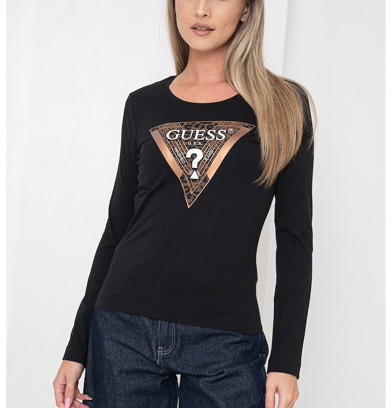 Вталена блуза с овално деколте и лого GUESS