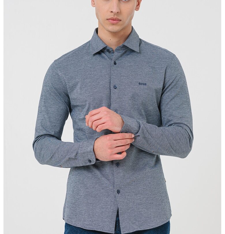 Вталена памучна риза с лого BOSS