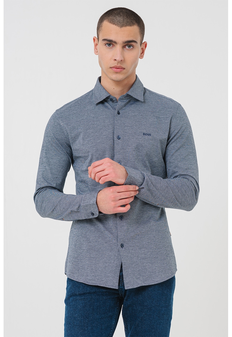 Вталена памучна риза с лого BOSS