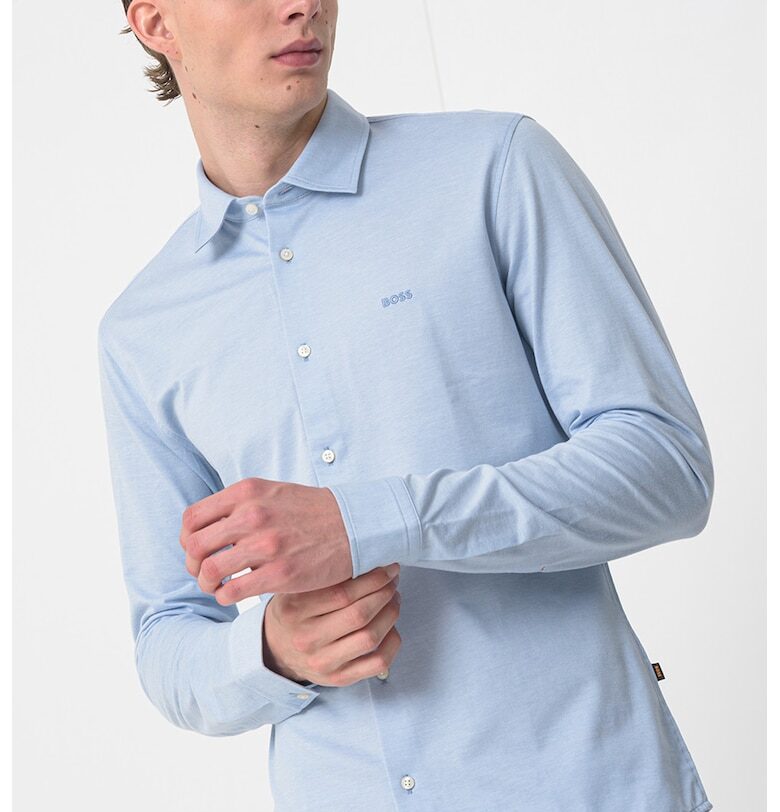 Вталена памучна риза с лого BOSS