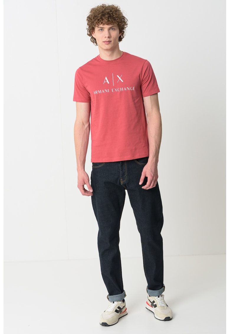 Вталена памучна тениска с лого ARMANI EXCHANGE