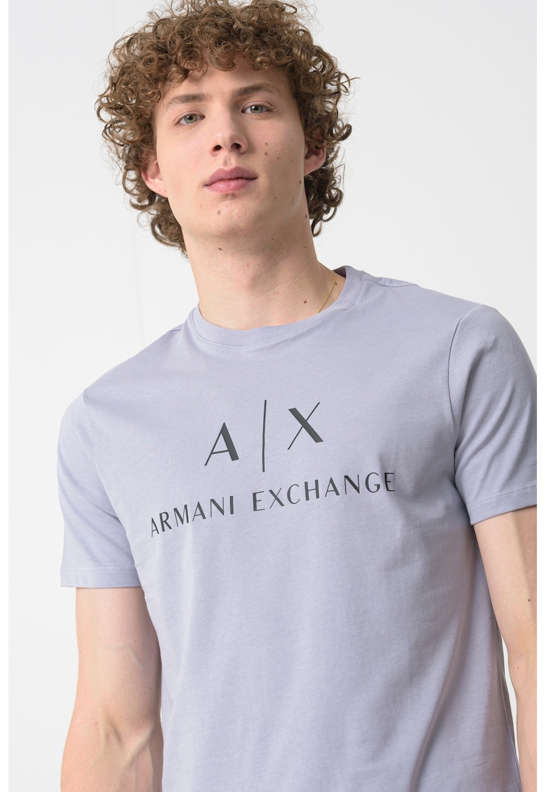 Вталена памучна тениска с лого ARMANI EXCHANGE