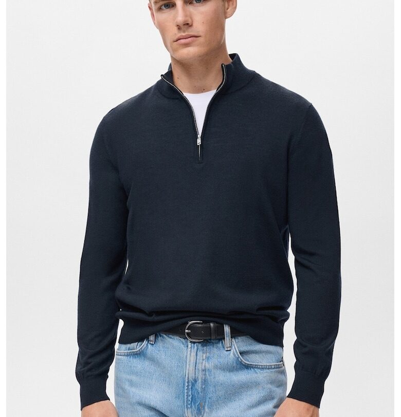 Вълнен пуловер с къс цип Mango