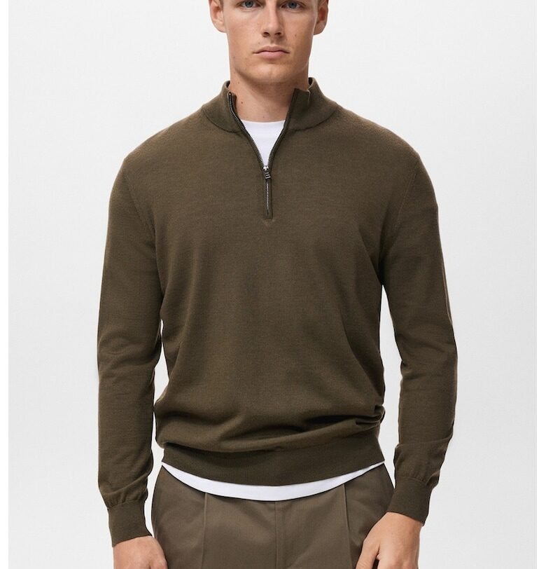 Вълнен пуловер с къс цип Mango