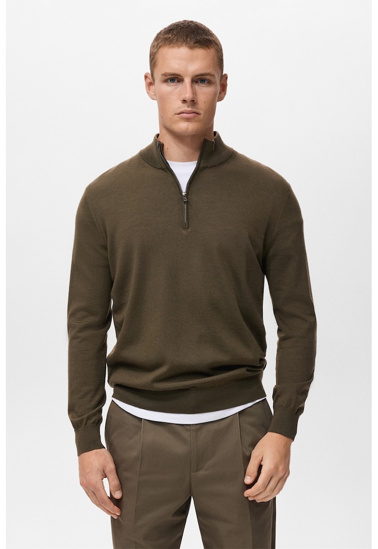 Вълнен пуловер с къс цип Mango