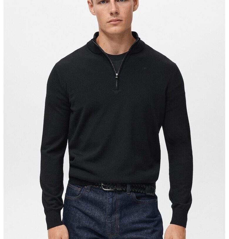 Вълнен пуловер с къс цип Mango