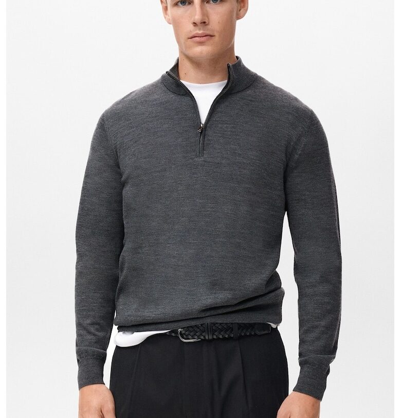 Вълнен пуловер с къс цип Mango