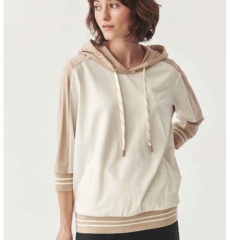 Двуцветно худи - Бял - Тъмнобежово - Tatuum