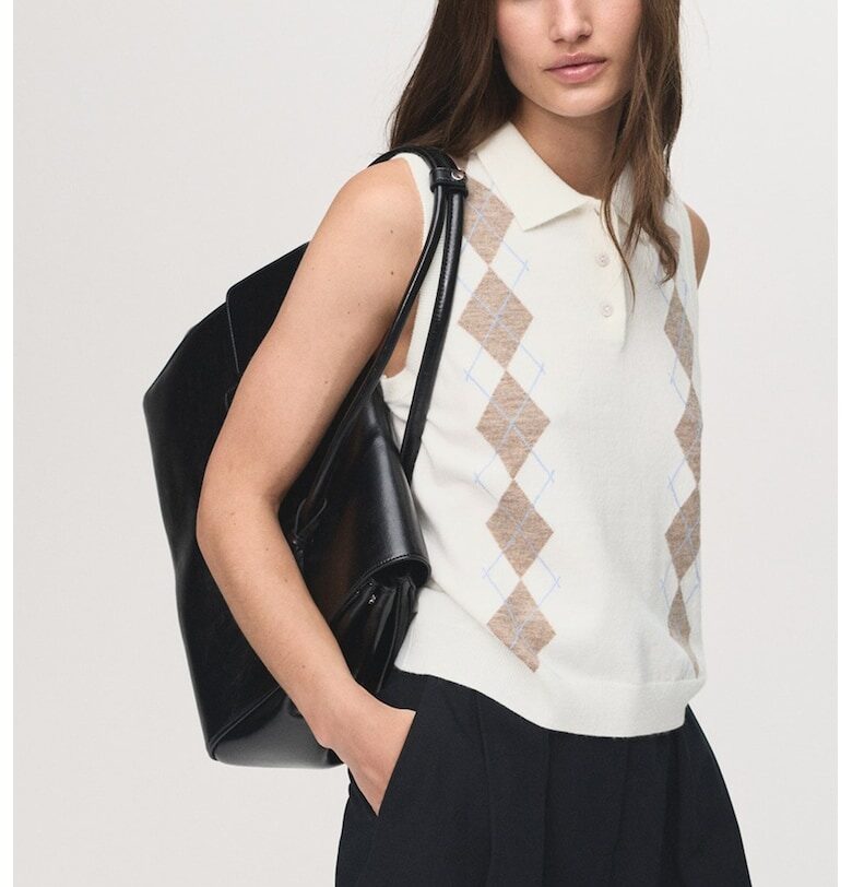 Десениран пуловер без ръкави Mango