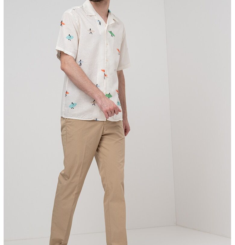 Десенирана риза с лен и памук United Colors of Benetton