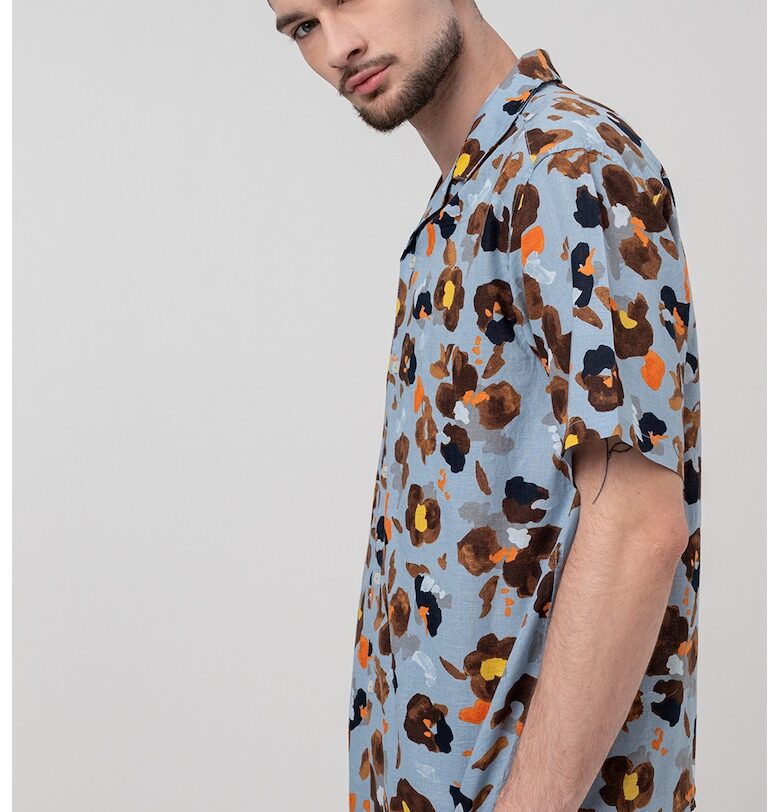 Десенирана риза с лен и памук United Colors of Benetton