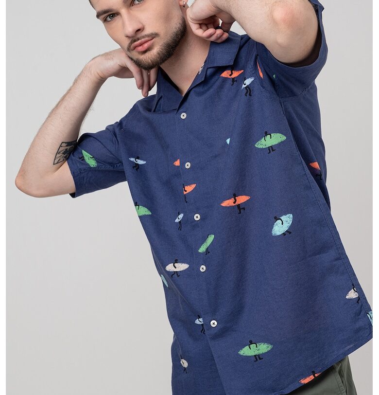 Десенирана риза с лен и памук United Colors of Benetton