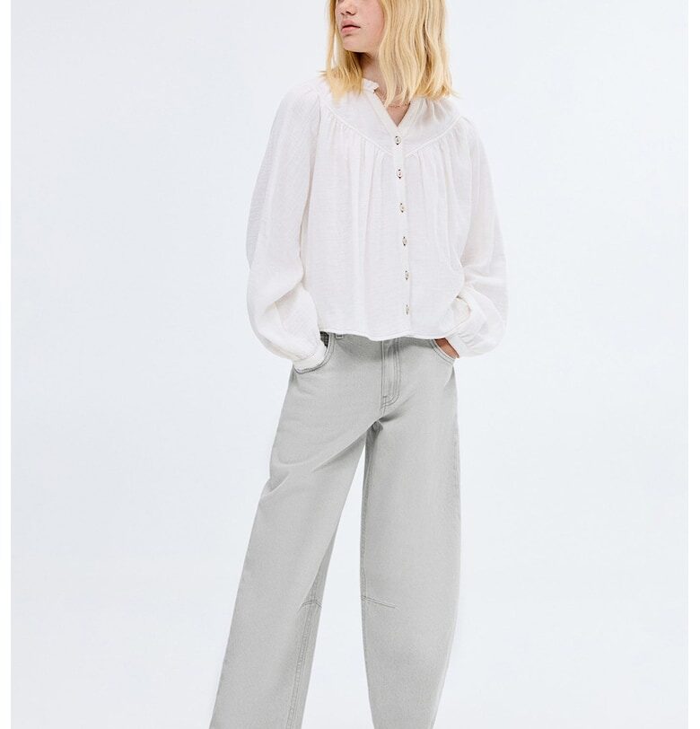 Дънки Barrel с миди талия Mango