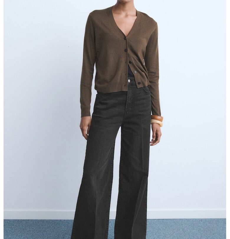 Дънки с висока талия и широк крачол Mango