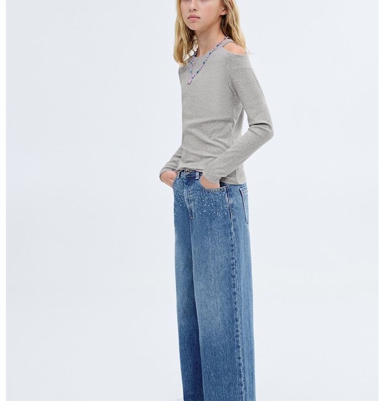 Дънки с декоративни камъни Mango