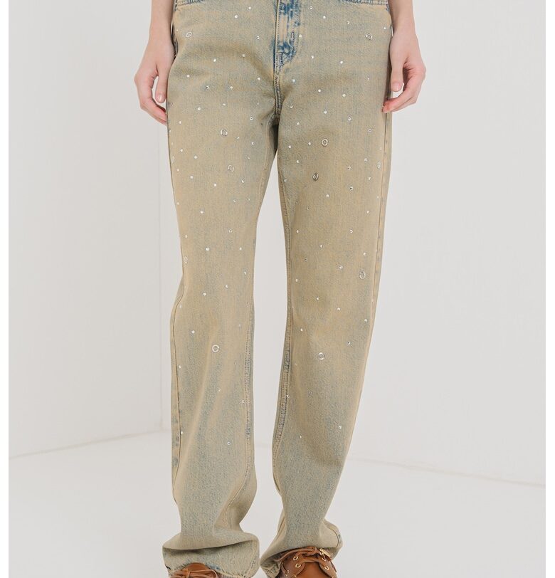 Дънки с декоративни камъни и капси KARL LAGERFELD JEANS