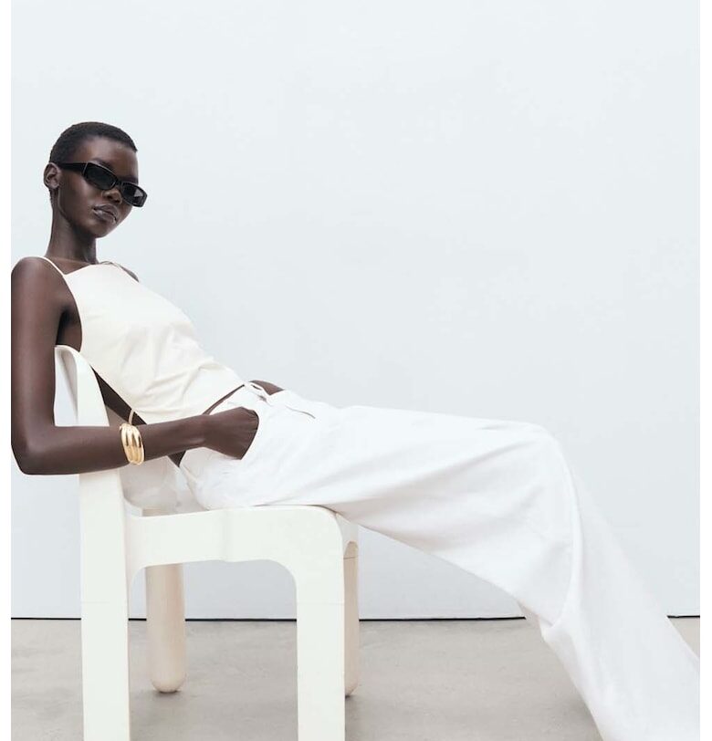 Дънки с широк крачол и висока талия Mango