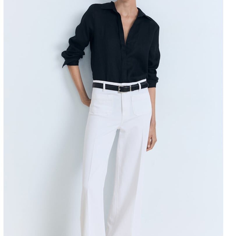 Дънки с широк крачол и пришити джобове Mango