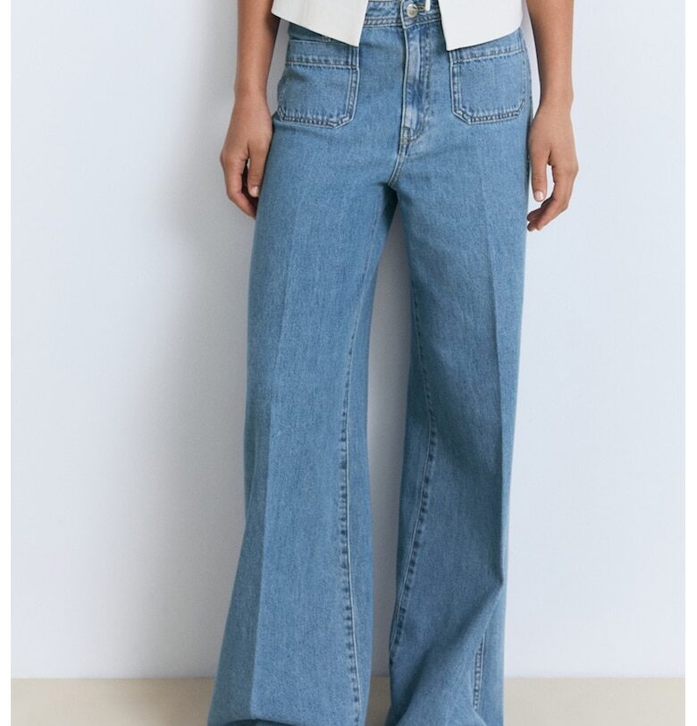 Дънки с широк крачол с пришити джобове Mango