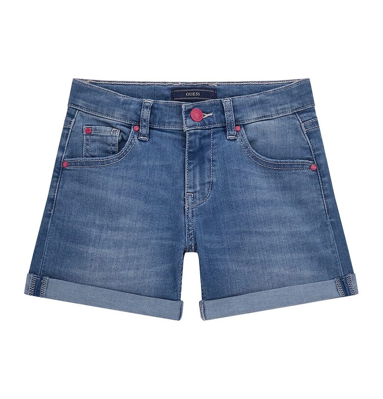Дънков къс панталон с декоративни камъни GUESS KIDS
