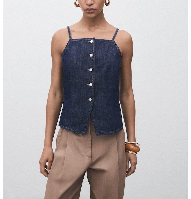 Дънков топ с копчета Mango