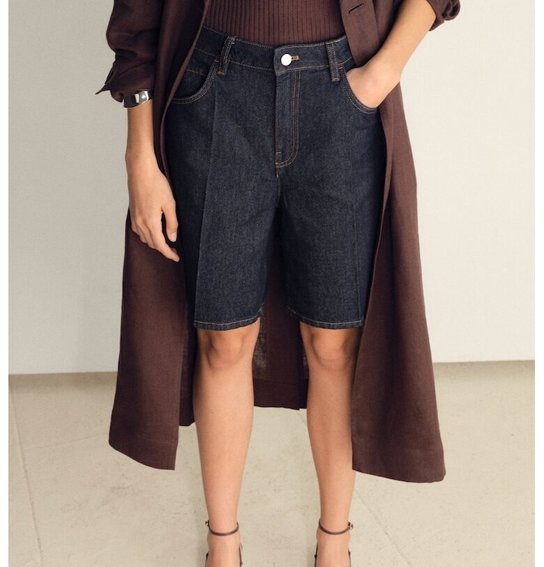 Дънкови бермуди с висока талия Mango