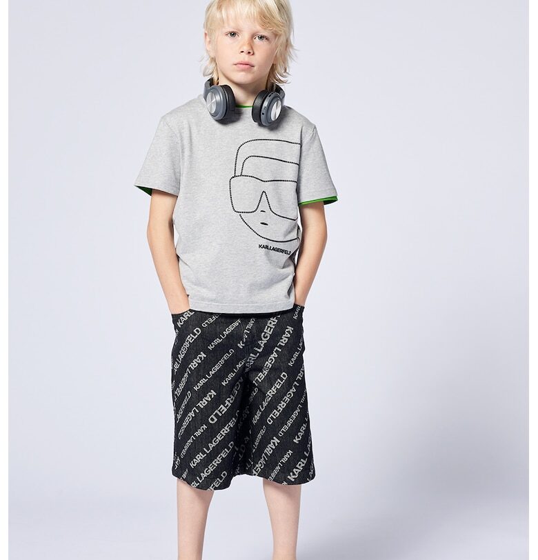 Тениска с овално деколте и лого KARL LAGERFELD KIDS