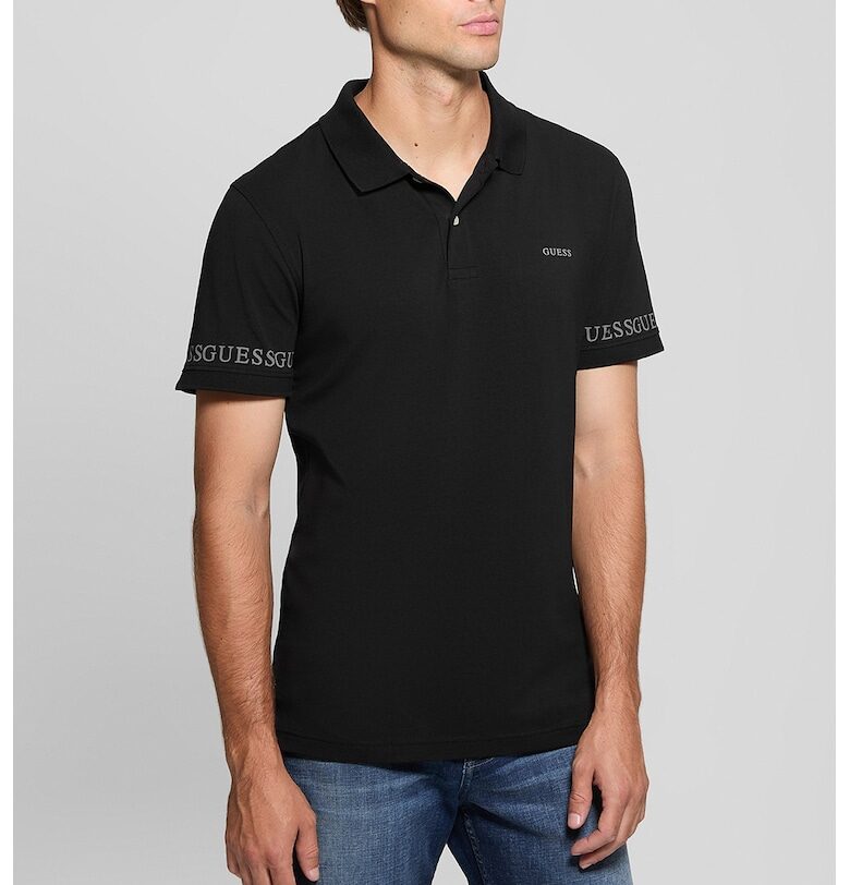 Едноцветна екстра слим тениска с яка GUESS