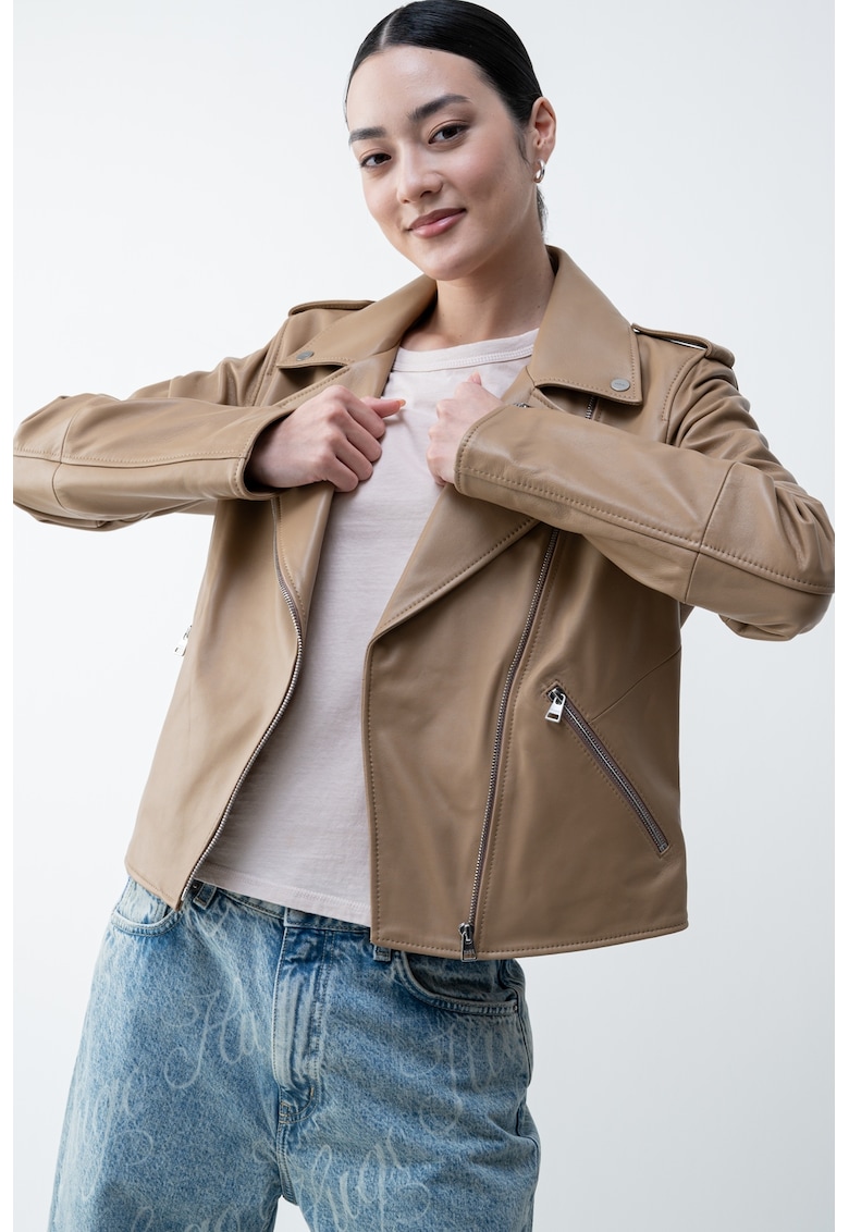 Кожено яке с асиметричен цип HUGO