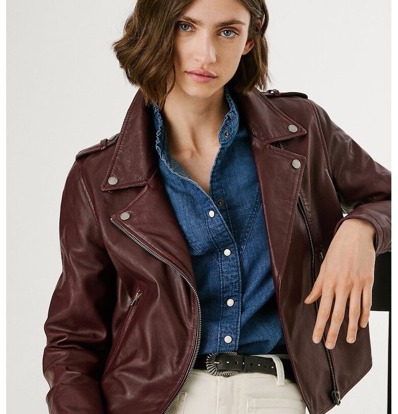 Кожено яке с раздвоен ревер Pepe Jeans London