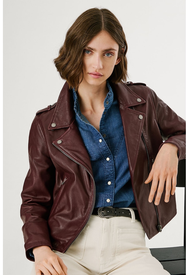 Кожено яке с раздвоен ревер Pepe Jeans London