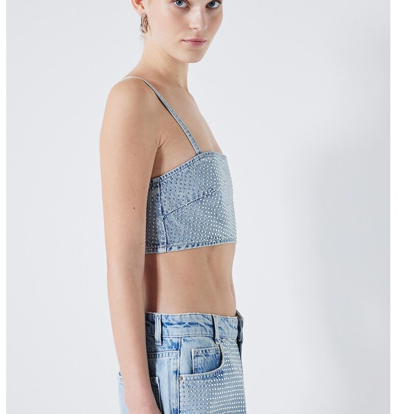 Къс дънков топ с декоративни камъни Ipekyol