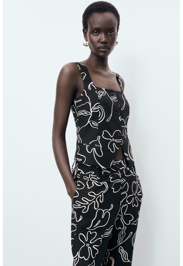 Къс елек с лен и принт Mango