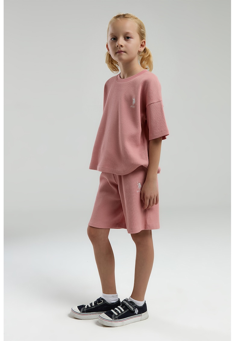 Къс памучен спортен екип с паднали ръкави US Polo Assn