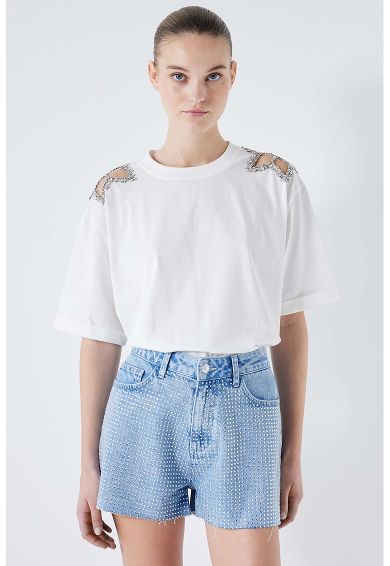 Къс панталон от деним с декоративни камъни Ipekyol