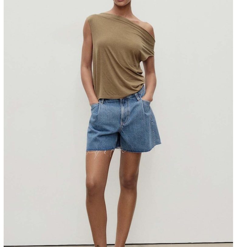 Къс панталон от деним с широк крачол Mango