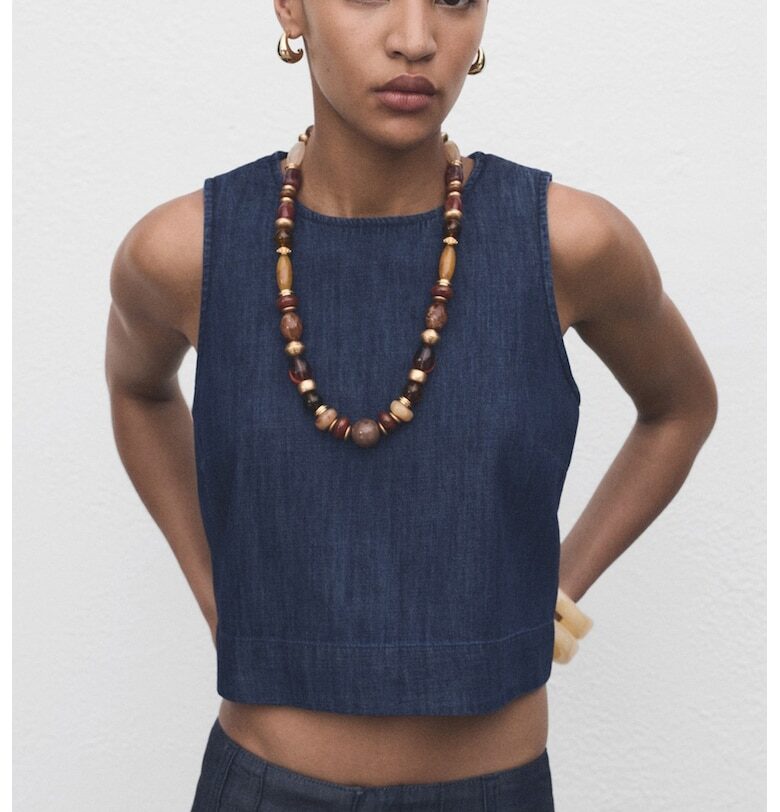 Къс топ от деним с лиосел Mango