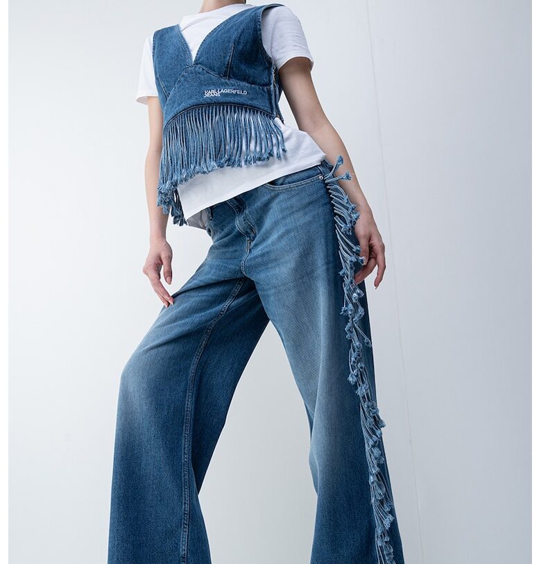 Къс топ от деним с ресни KARL LAGERFELD JEANS