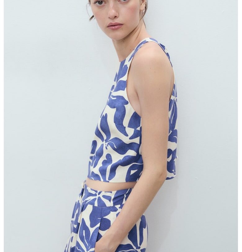 Къс топ с лен Mango