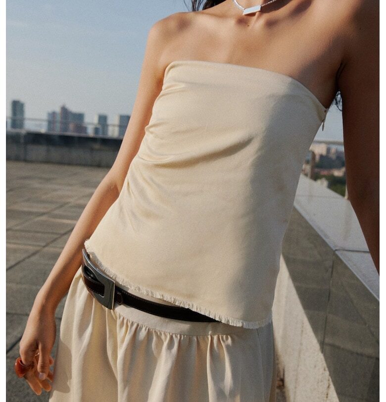 Къс топ с лен Mango