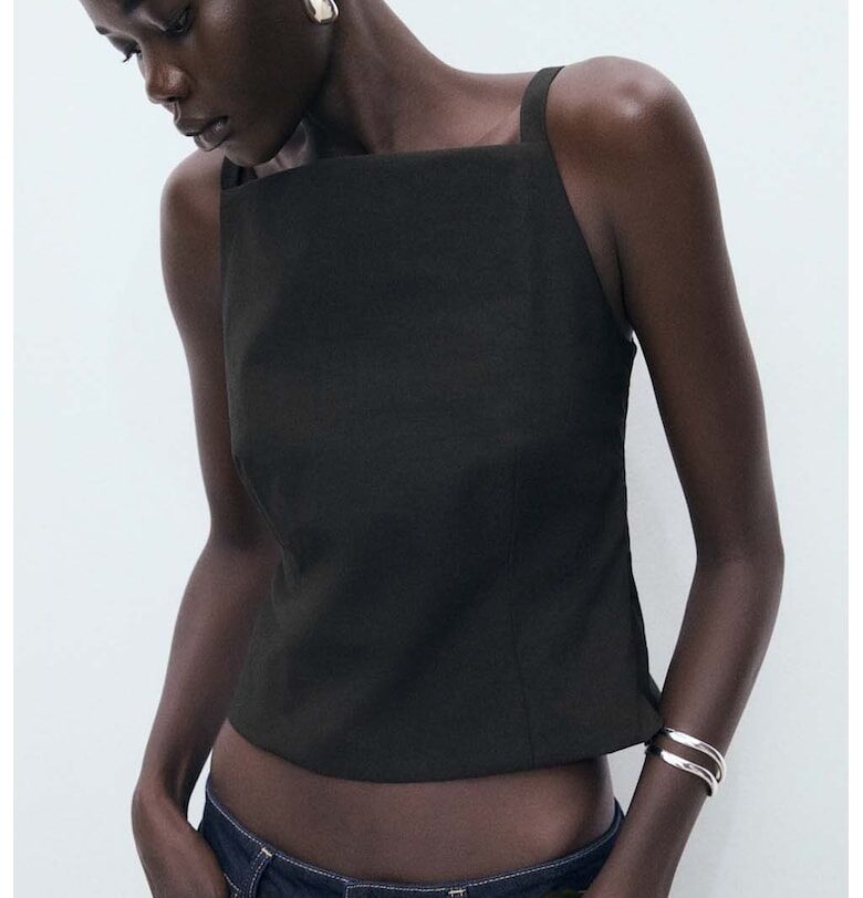 Къс топ с панделки Mango