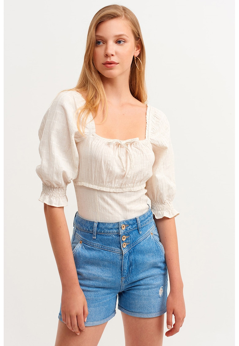 Къса блуза с квадратно деколте и бухнали ръкави OXXO