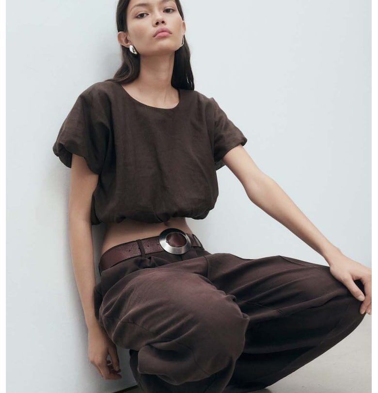 Къса бухнала блуза Mango